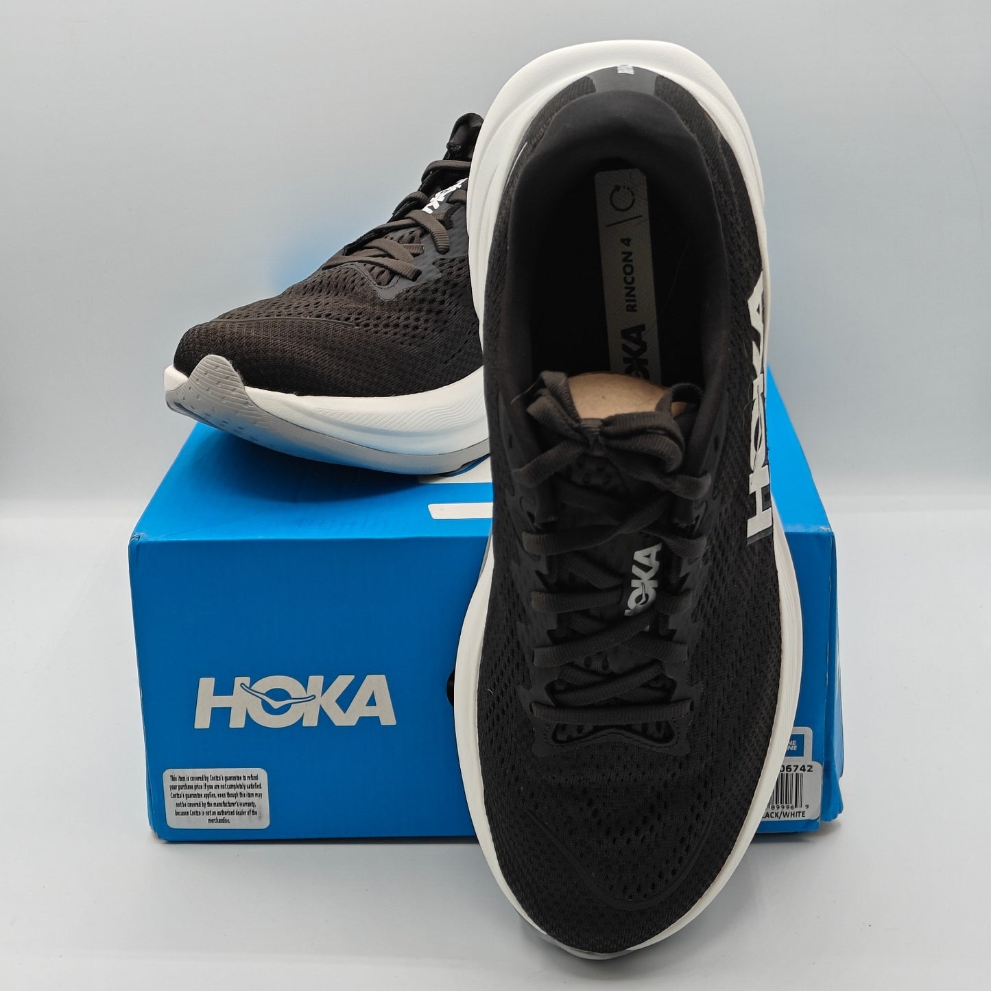 Hoka One Rincon 4 Black White Women 10B Athletic Running Shoe