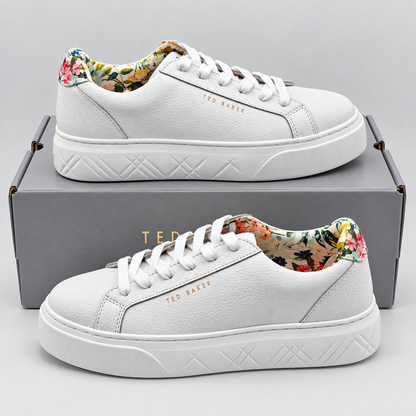Ted Baker Womens White Leather Floral Platform Sneakers Casual Shoes Pick Size