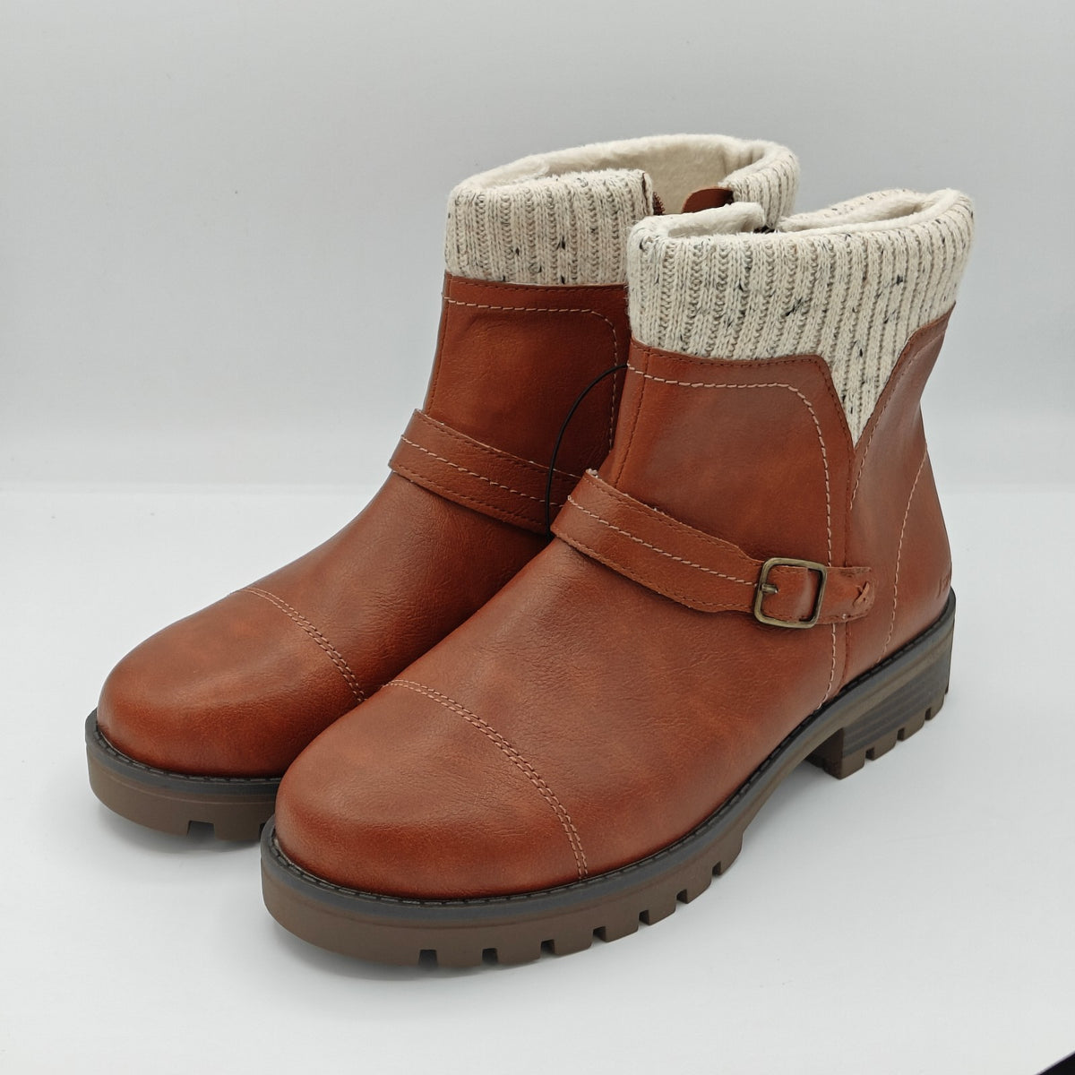 JSport Womens Violet Brown Boots with Knit Cuff and Memory Foam Comfort
