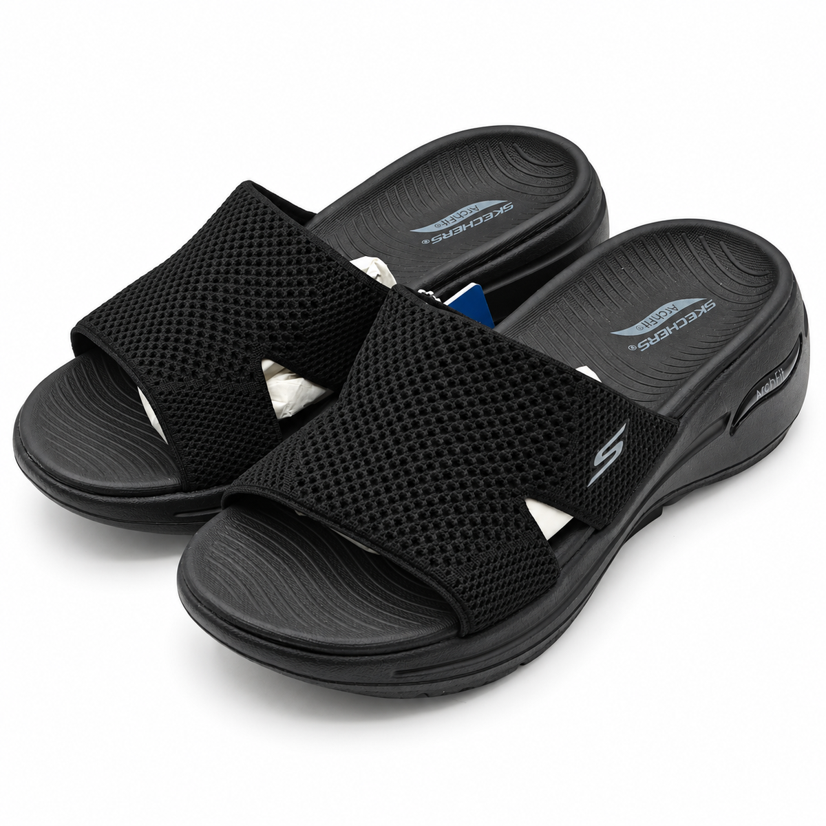 Skechers GO WALK Arch Fit Worthy Womens 7 Black Slide Sandals ULTRA GO 140224