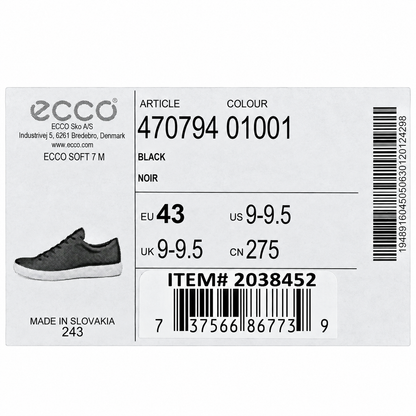 ECCO Soft 7 Men's Black Leather Low Top Casual Sneakers Comfort US 9 470794