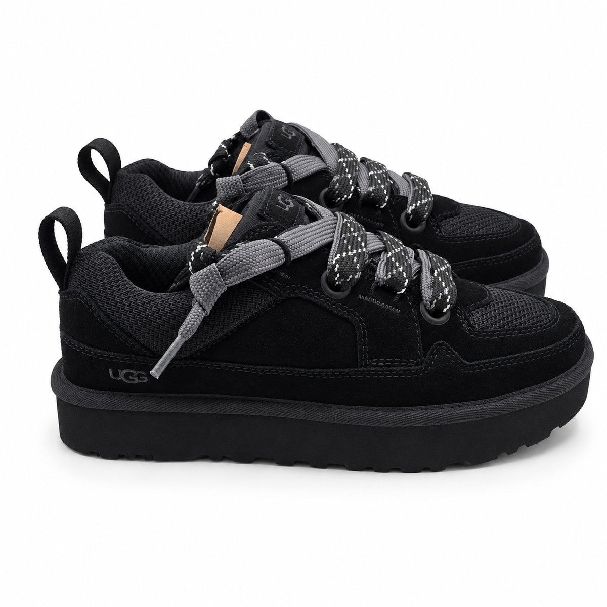 UGG Lo Lowmel Sneakers Womens 6 Black Suede Mesh Lace Up Low Top Shoes 1168890