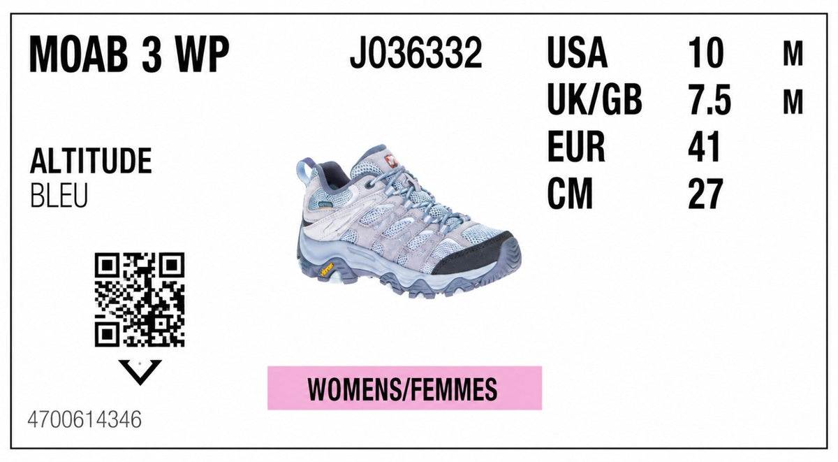 Merrell "Moab 3 WP" Women's Waterproof Stability Hiking & Work Shoe BLEU Size 10