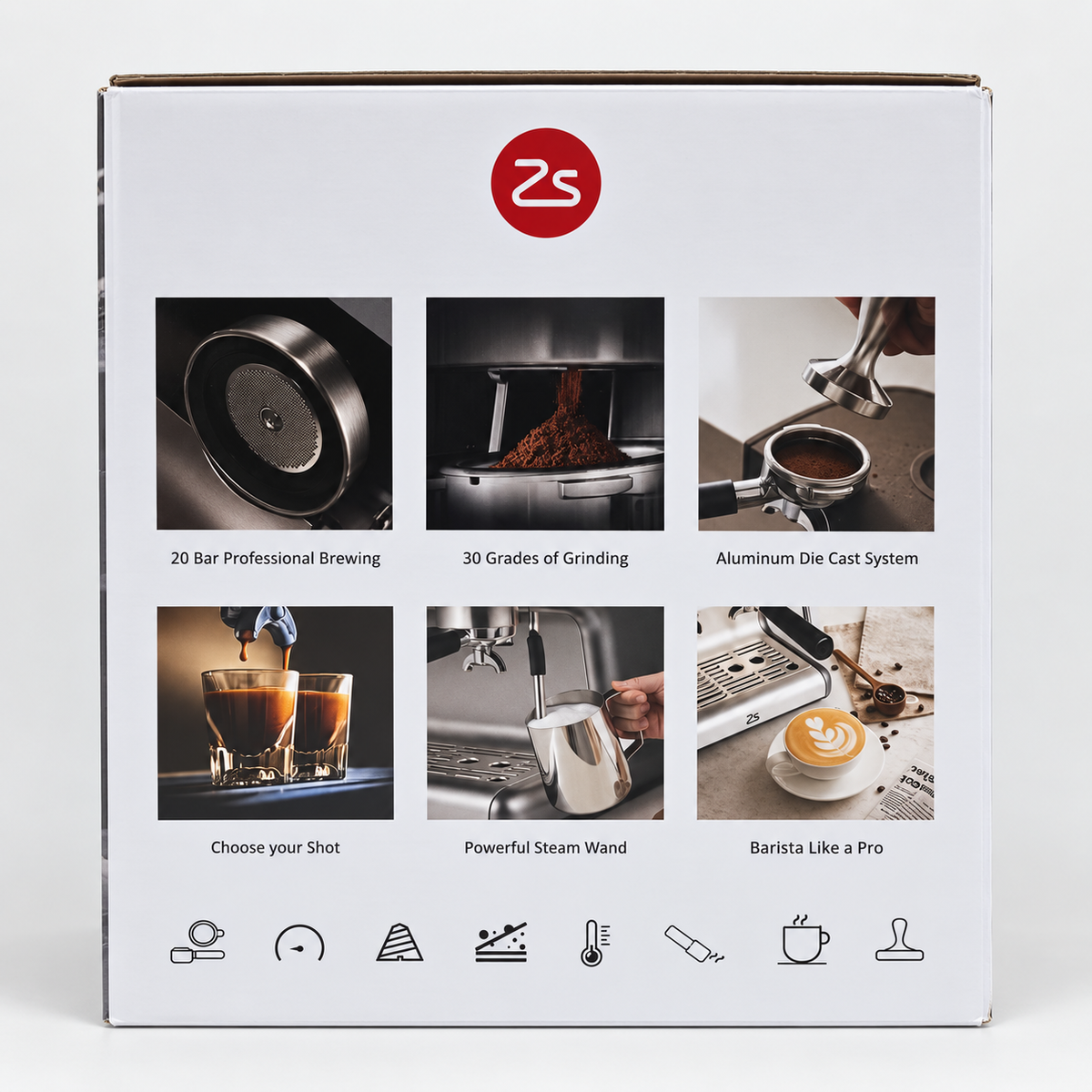 20 Bar Espresso Machine with Grinder Milk Frother Steam Wand 30 Grind Settings