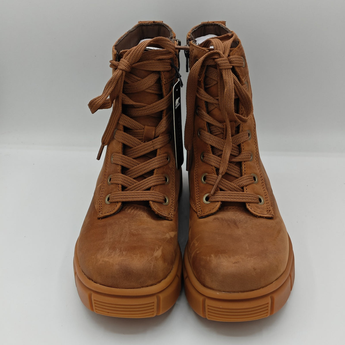 SOREL Explorer STRT Waterproof Lace Boots Leather Side Zip Velvet Tan Gum 2 9, 8