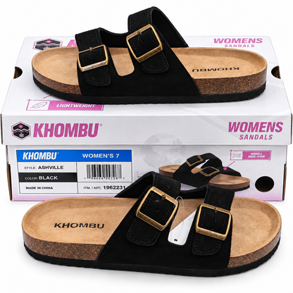 Khombu Ashville Women's Size 7 Black Suede Double Buckle Slide Sandals