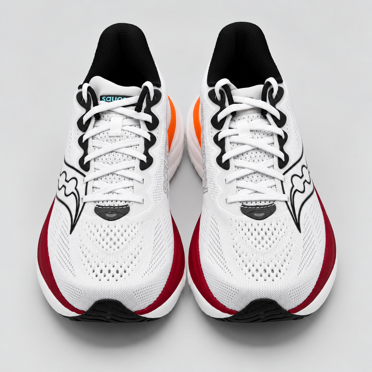 Saucony Ride 19 Mens 11 White Crimson PWRRUN+ Neutral Road Running Mesh Sneakers