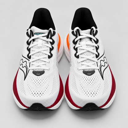 Saucony Ride 19 Mens 11 White Crimson PWRRUN+ Neutral Road Running Mesh Sneakers