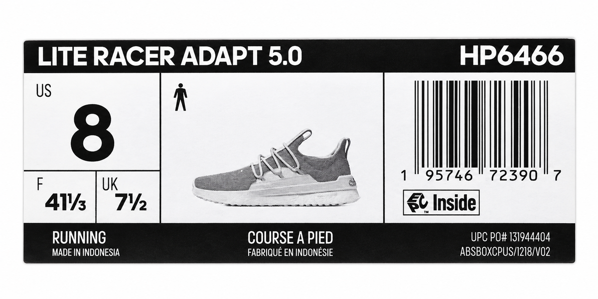 adidas Lite Racer Adapt 5.0 Men's US 8 White Grey Cloudfoam Slip-On Shoes HP6466