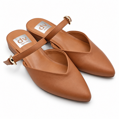 DV Dolce Vita Womens US 6 Tan Pointed Toe Mule Flats Buckle Strap Slip On Shoes