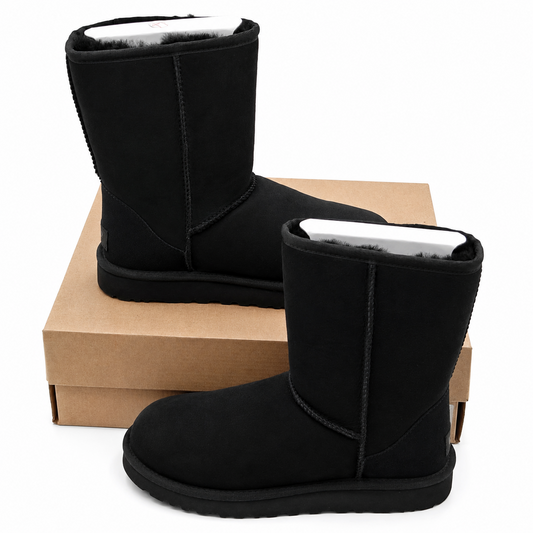 UGG Classic Short II Women's 7 EU 38 Black Sheepskin Winter Boots 1016223-BLK