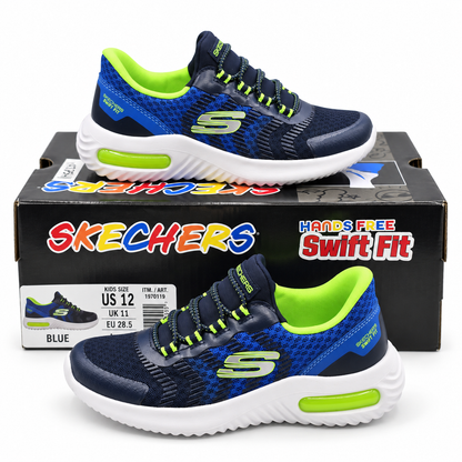 Skechers Swift Fit Kids Blue Hands Free Slip On Mesh Bungee Sneakers Pick Size