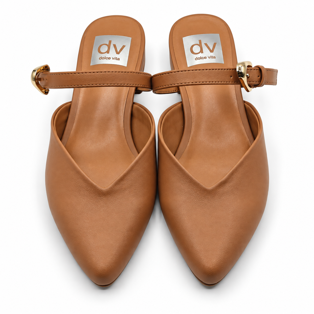 DV Dolce Vita Womens US 6 Tan Pointed Toe Mule Flats Buckle Strap Slip On Shoes
