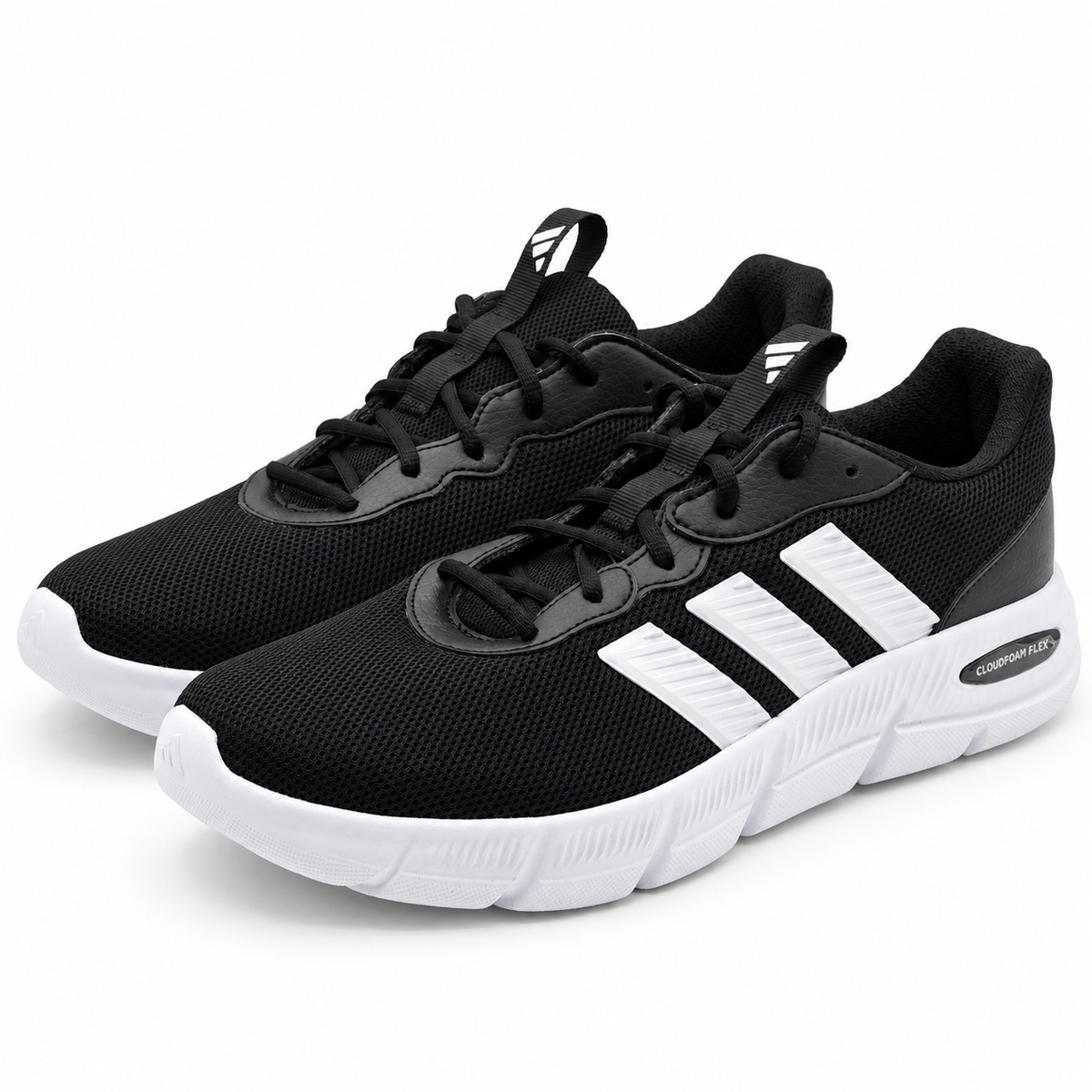 adidas Cloudfoam Flex Laces Mens Wide Black White Walking Shoes HQ4854 Pick Size