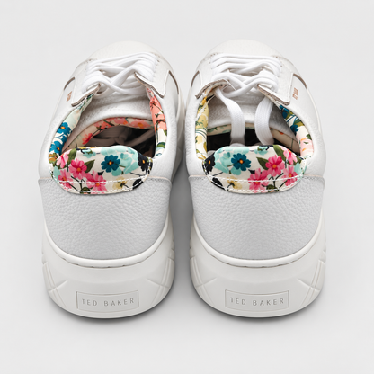Ted Baker Womens White Leather Floral Platform Sneakers Casual Shoes Pick Size