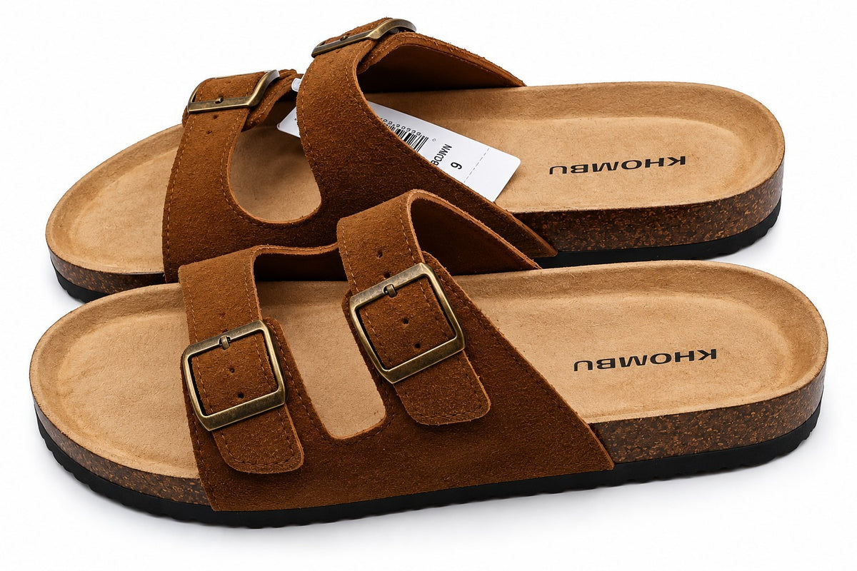 Khombu Ashville Women's Brown Suede Double Buckle Slide Sandals Pick Size
