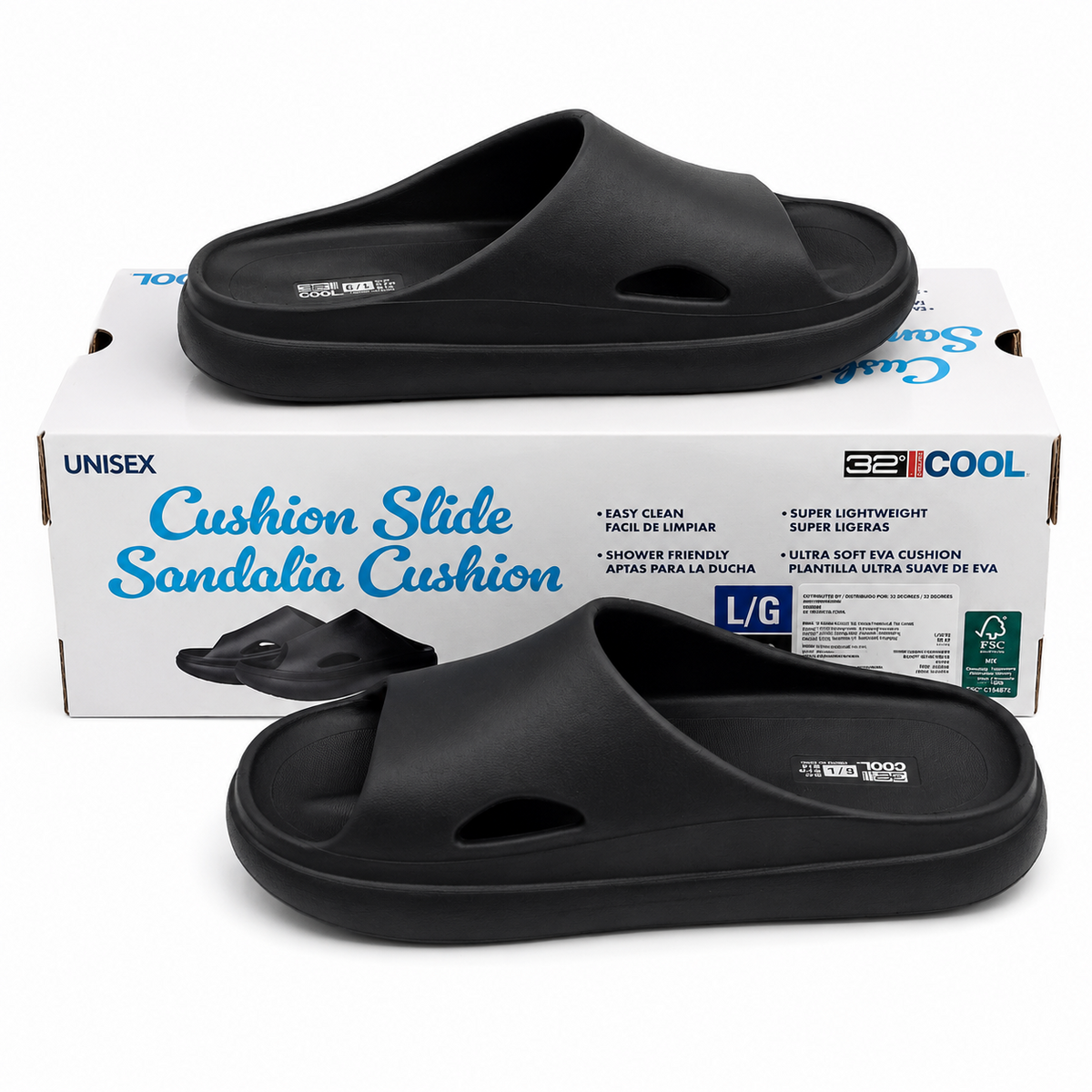32 Degrees Cool Cushion Slides Black Blue Tan Comfort Sandals Unisex Pick Size