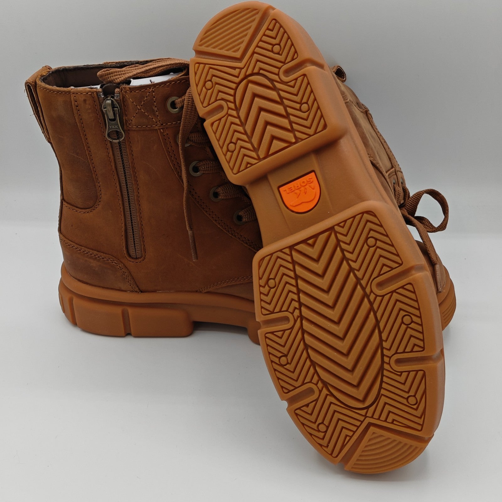SOREL Explorer STRT Waterproof Lace Boots Leather Side Zip Velvet Tan Gum 2 9, 8