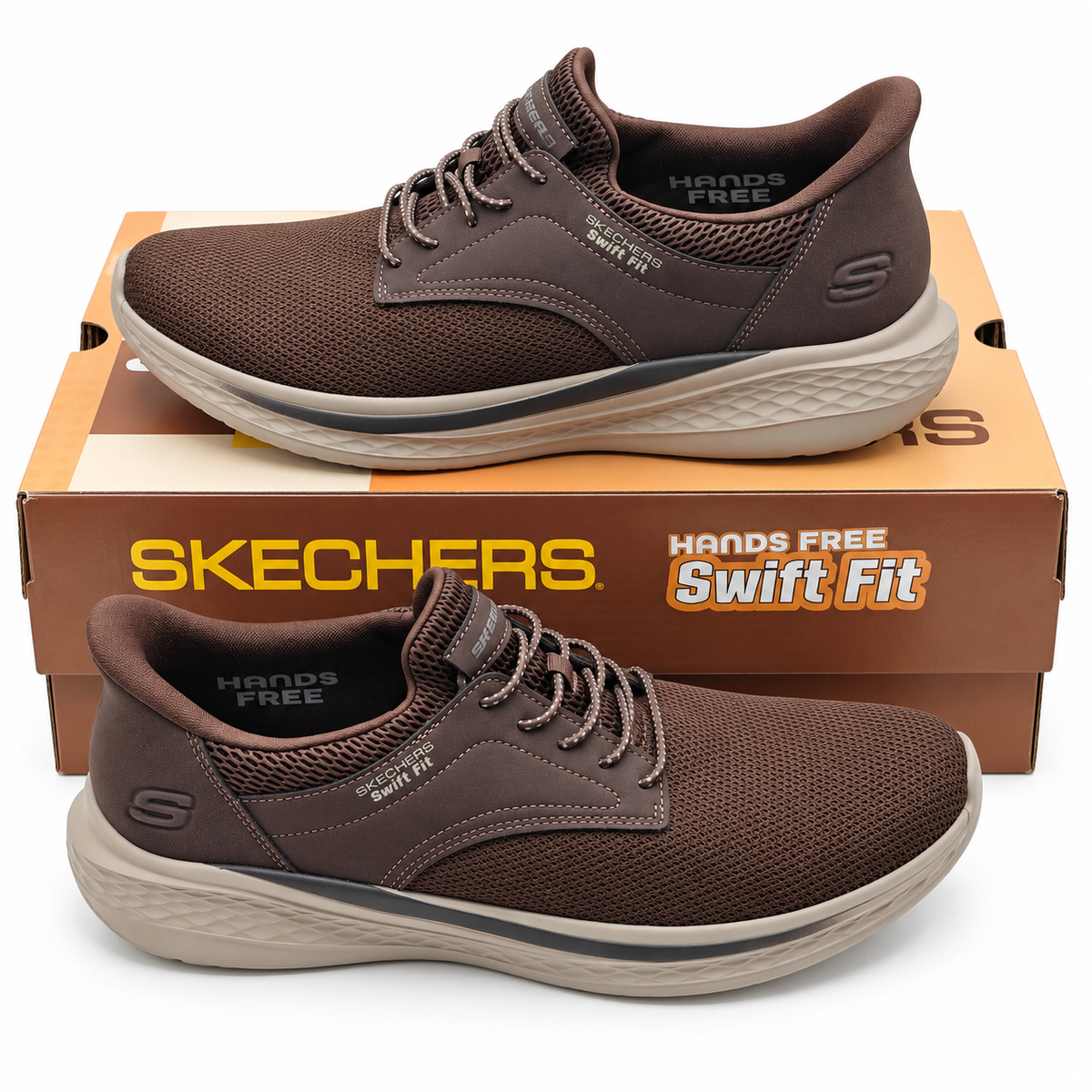 Skechers Swift Fit Mens Brown Hands Free Memory Foam Walking Sneakers Pick Size