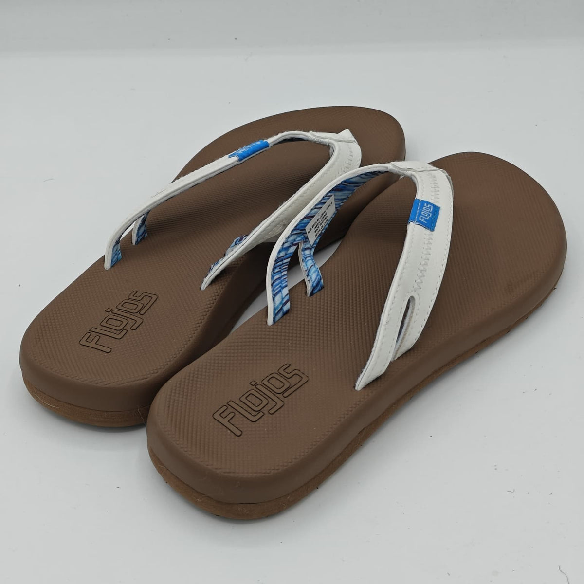 Flojos  Women's Sandals w Memory Foam Flip Flops New White Brown Blue Size 7