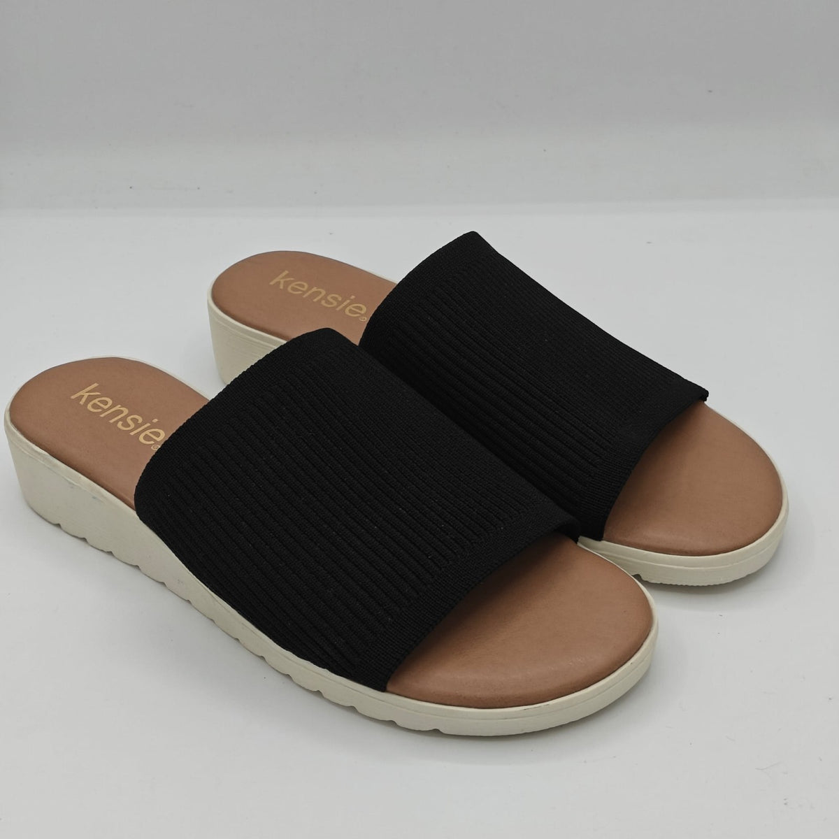 Kensie Women's Ellie Knit Slip-On Sandals Black Casual Summer Comfort Slides