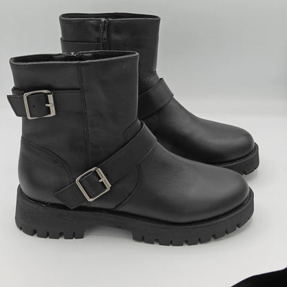 Steve Madden Crusader Leather Combat Boots Women's 8 Black Goth Biker Lug Sole