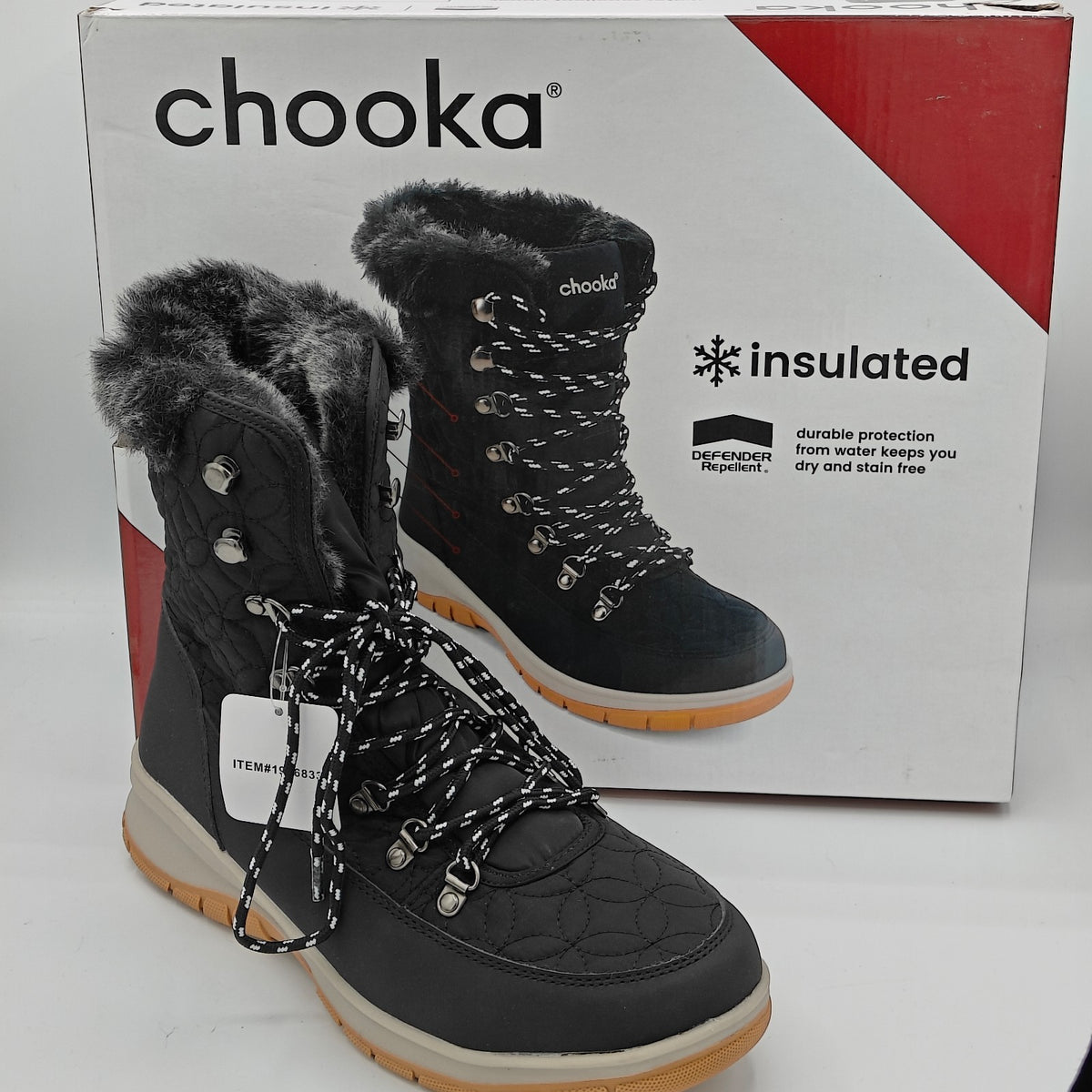 Chooka Women's Belltown Black  Mid Faux Fur Insulated Winter Snow Boots