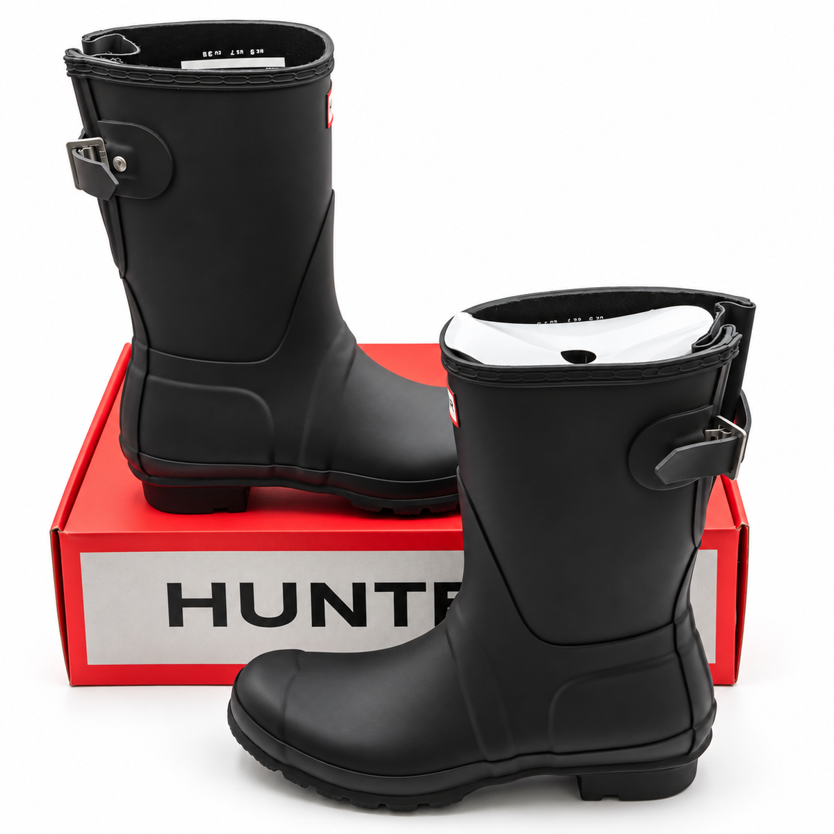Hunter Original Back Adjustable Short Rain Boots Womens 7 Black Waterproof Matte