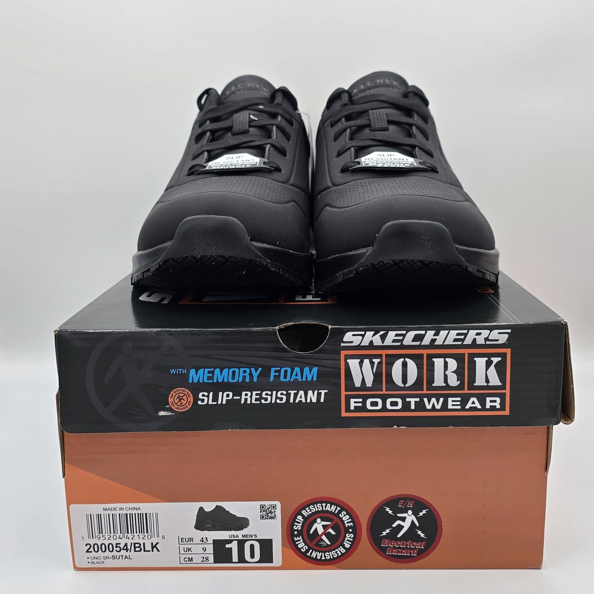 Skechers Work Relaxed Fit Uno SR Sutal Men's Black Slip-Resistant Shoes 9.5/10