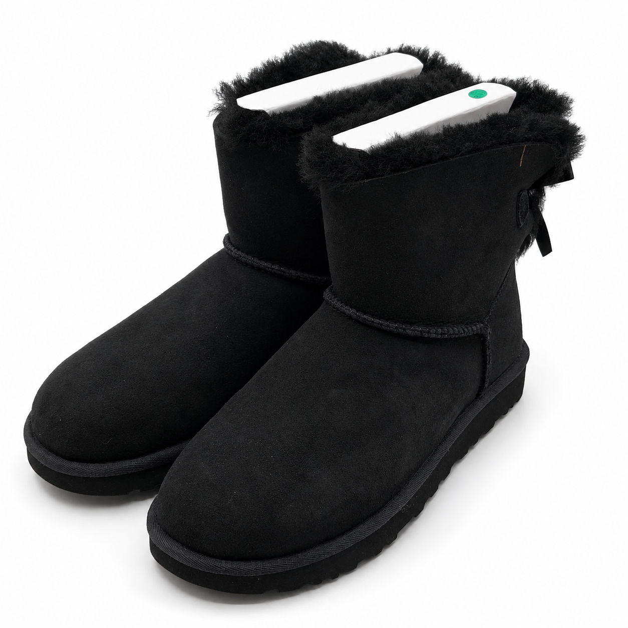 UGG Mini Bailey Bow II Women's 8 Black Sheepskin Suede Ankle Boots 1016501-BLK