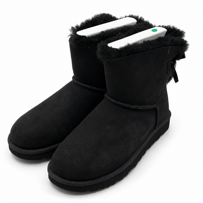 UGG Mini Bailey Bow II Women's 8 Black Sheepskin Suede Ankle Boots 1016501-BLK