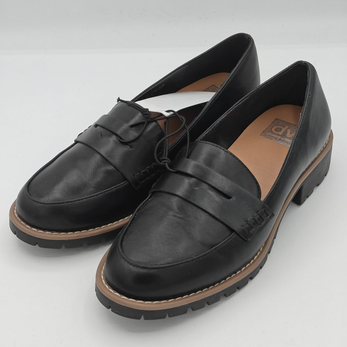dv by Dolce Vita "Crisp" Classic Penny Loafer/Lug Sole Block Heel Dune / Black