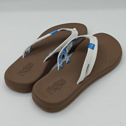Flojos  Women's Sandals w Memory Foam Flip Flops New White Brown Blue Size 7