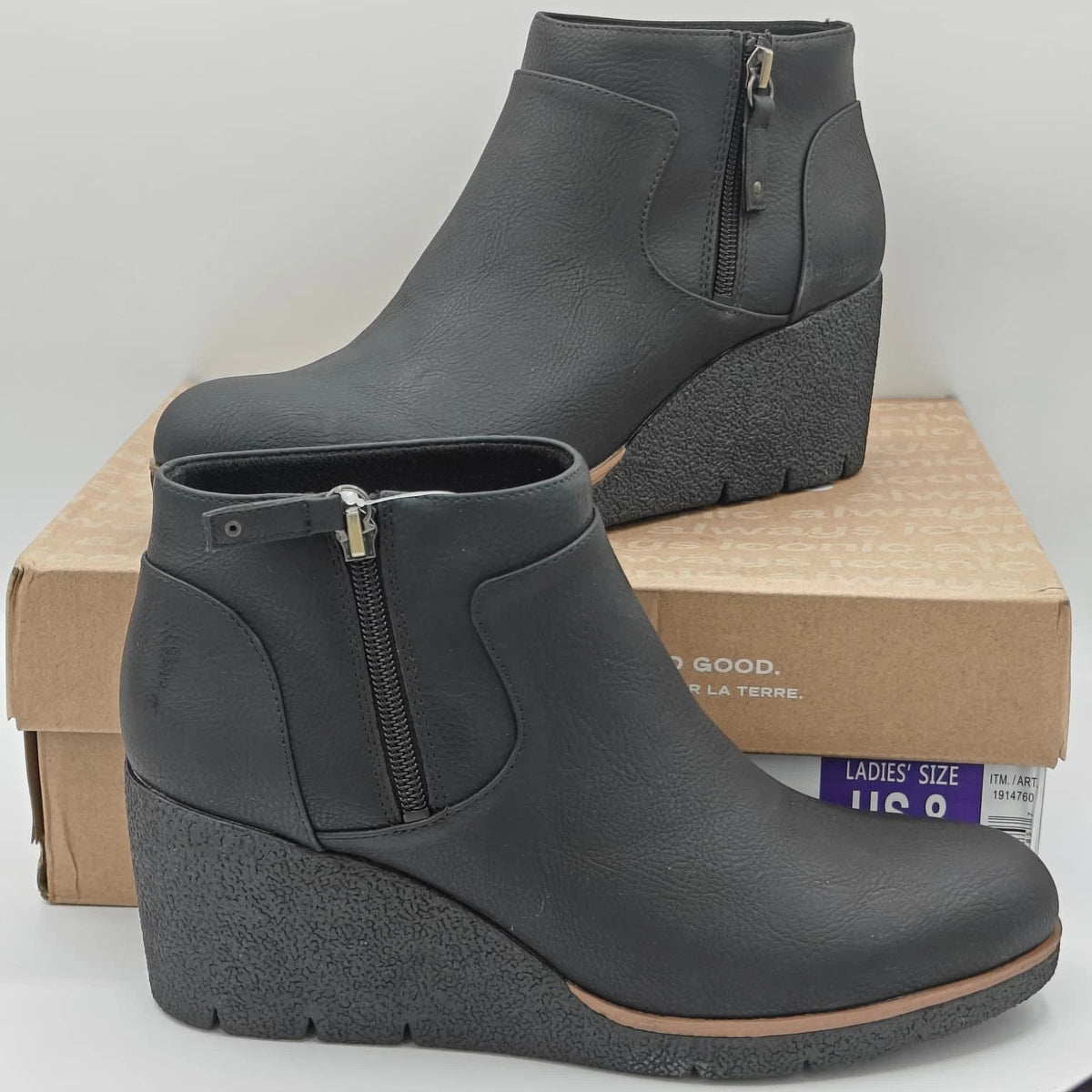 Dr. Scholl's Women's Bianca Wedge Ankle Boots Brown Faux Leather Zip Booties