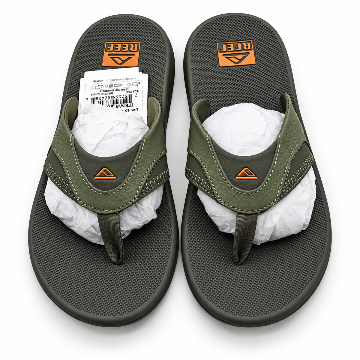 REEF Cushion Fanning Flip Flops Men 11 Olive Arch Support Bottle Opener CJ8928
