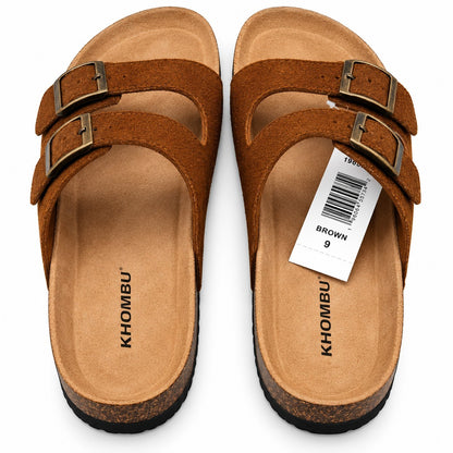 Khombu Ashville Women's Brown Suede Double Buckle Slide Sandals Pick Size