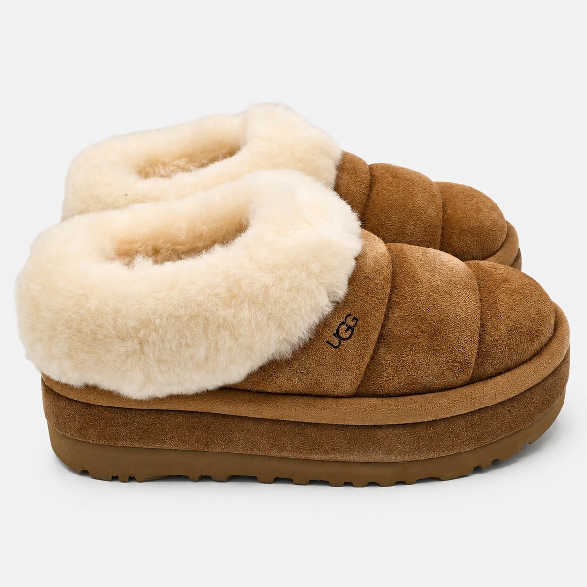 UGG Tazzlita Women's 10 Chestnut Suede Platform Slippers Sheepskin 1146390-CHE