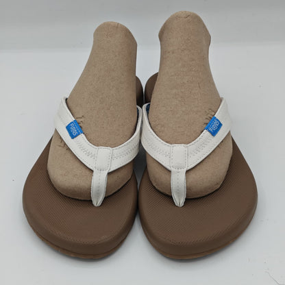 Flojos  Women's Sandals w Memory Foam Flip Flops New White Brown Blue Size 7