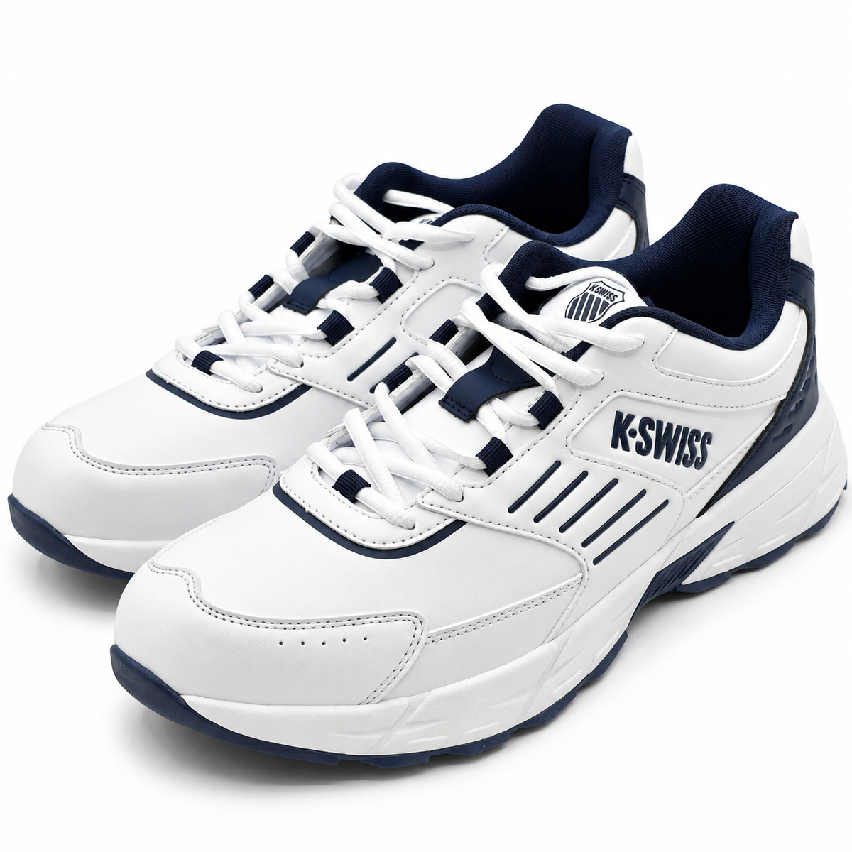 K-Swiss Faro IV Mens 10.5 White Navy Retro Lace Up Low Top Casual Sneaker Shoes