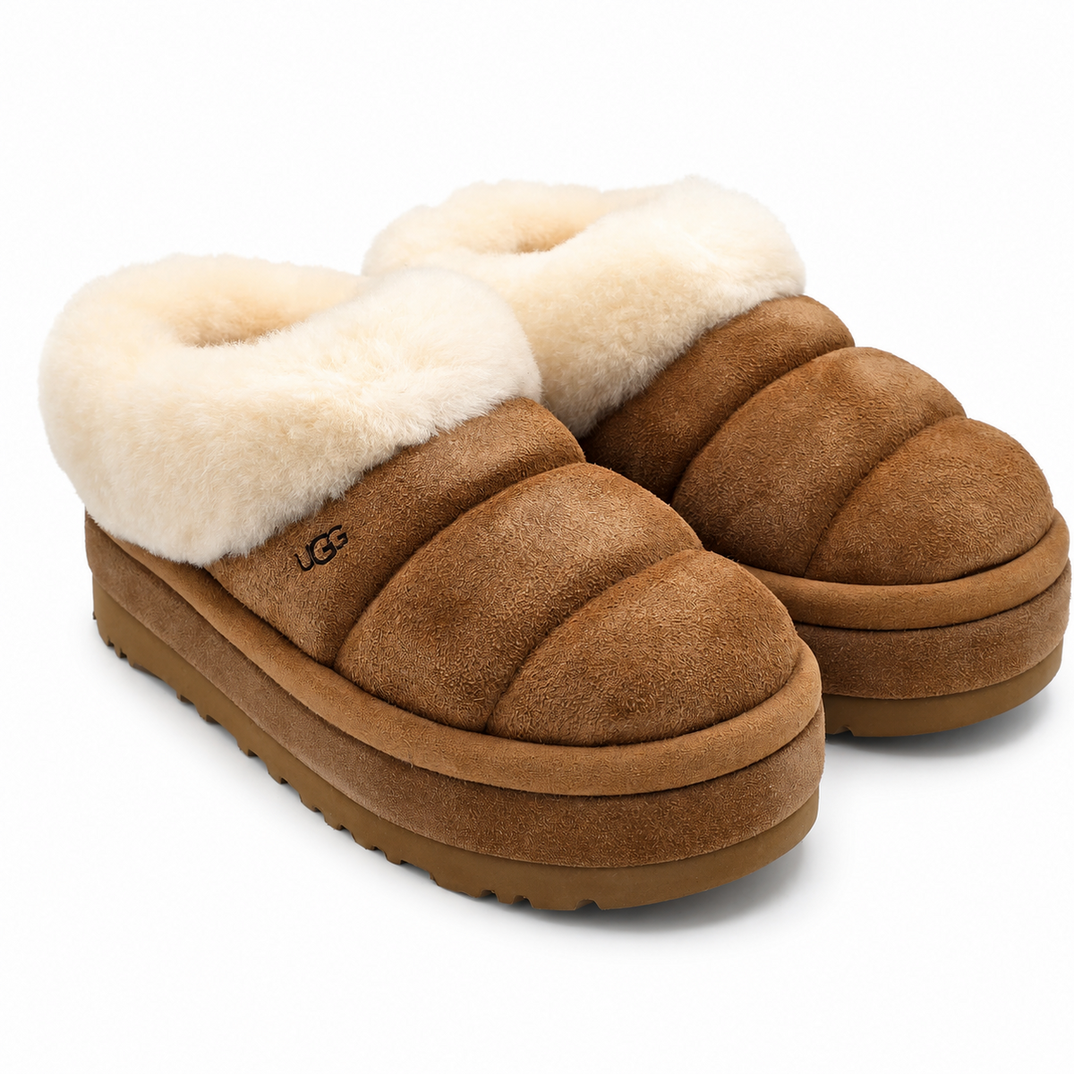 UGG Tazzlita Women's 8 Chestnut Suede Platform Slippers Sheepskin 1146390-CHE