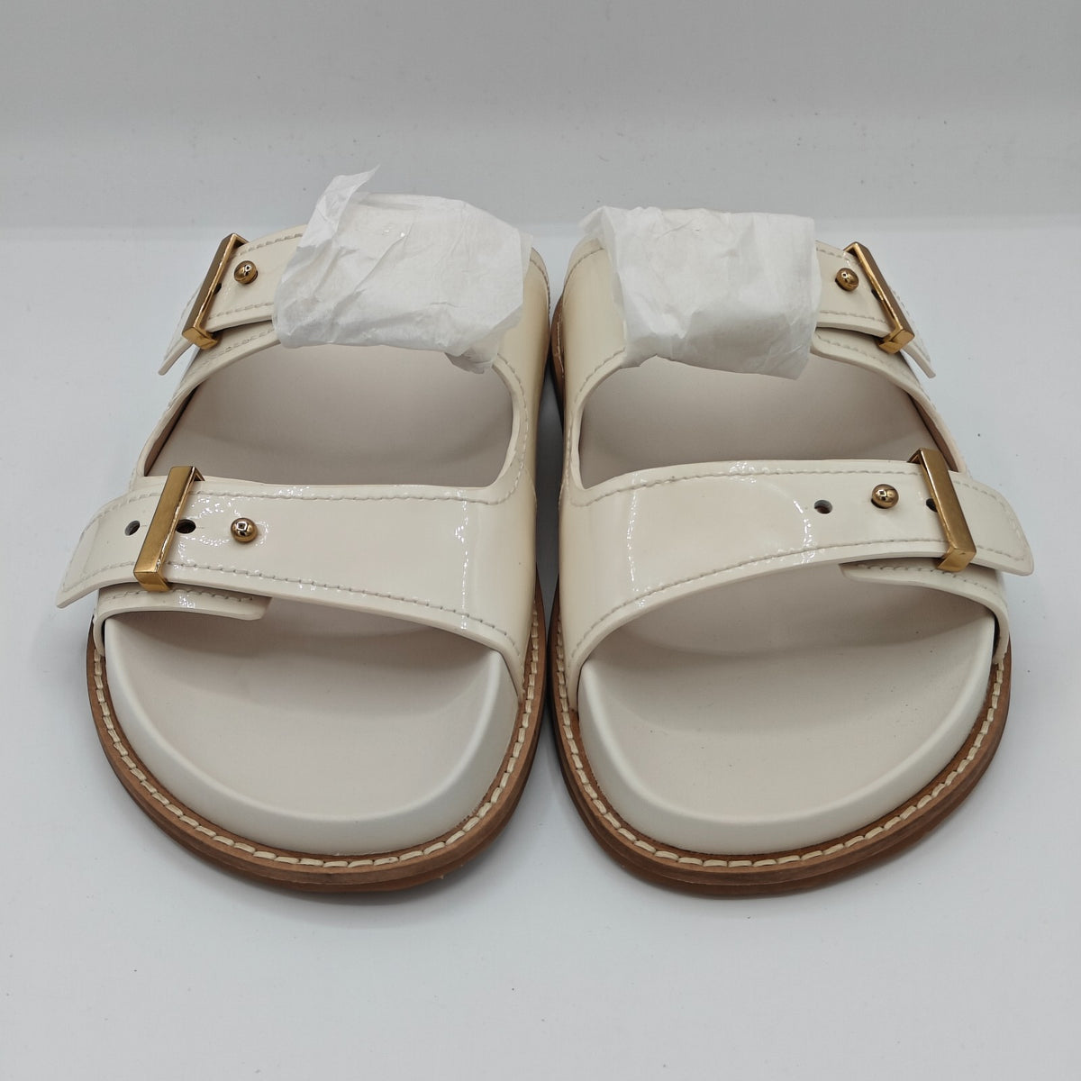 Cole Haan Marisol Women's Adjustable Double Band Patent Leather Sandals (Ivory)