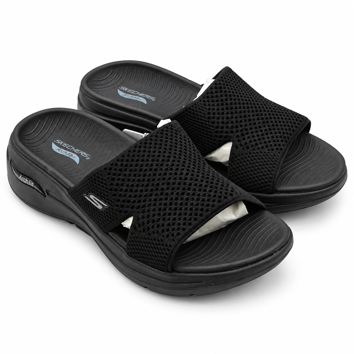 Skechers GO WALK Arch Fit Worthy Womens 7 Black Slide Sandals ULTRA GO 140224