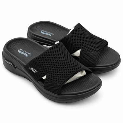 Skechers GO WALK Arch Fit Worthy Womens 7 Black Slide Sandals ULTRA GO 140224