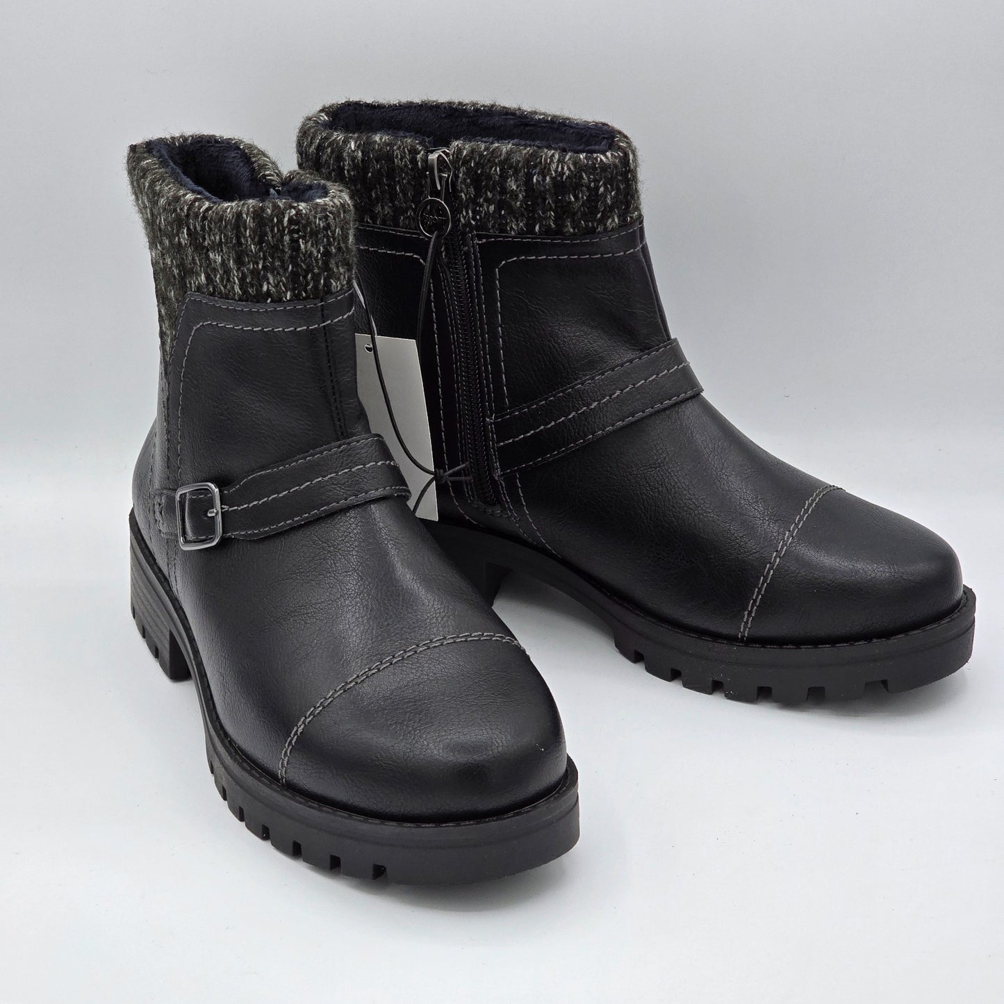 JSport Womens Violet Black Boots with Knit Cuff and Memory Foam Comfort
