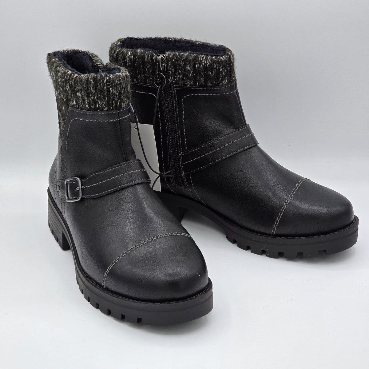 JSport Womens Violet Black Boots with Knit Cuff and Memory Foam Comfort