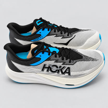 HOKA Rocket X 3 Men's 11 D White Black PEBA Carbon Plate Marathon Racing Shoes