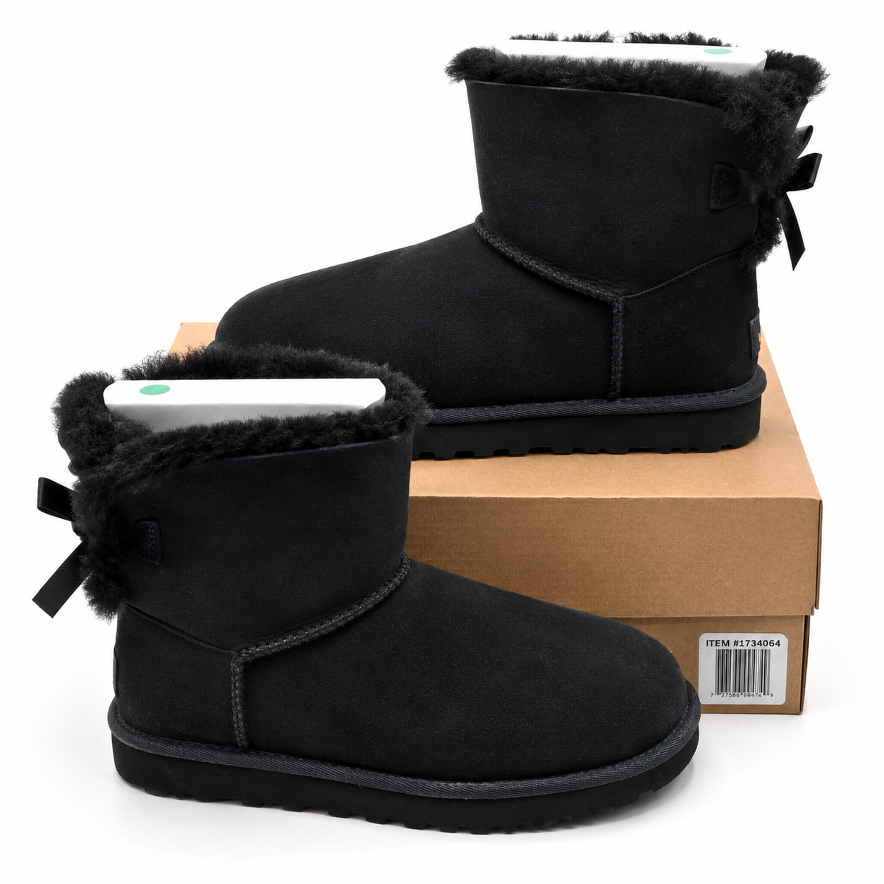 UGG Mini Bailey Bow II Women's 8 Black Sheepskin Suede Ankle Boots 1016501-BLK