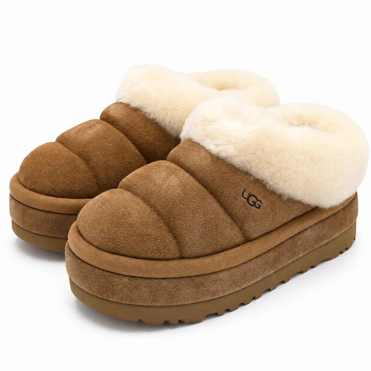 UGG Tazzlita Women's 8 Chestnut Suede Platform Slippers Sheepskin 1146390-CHE