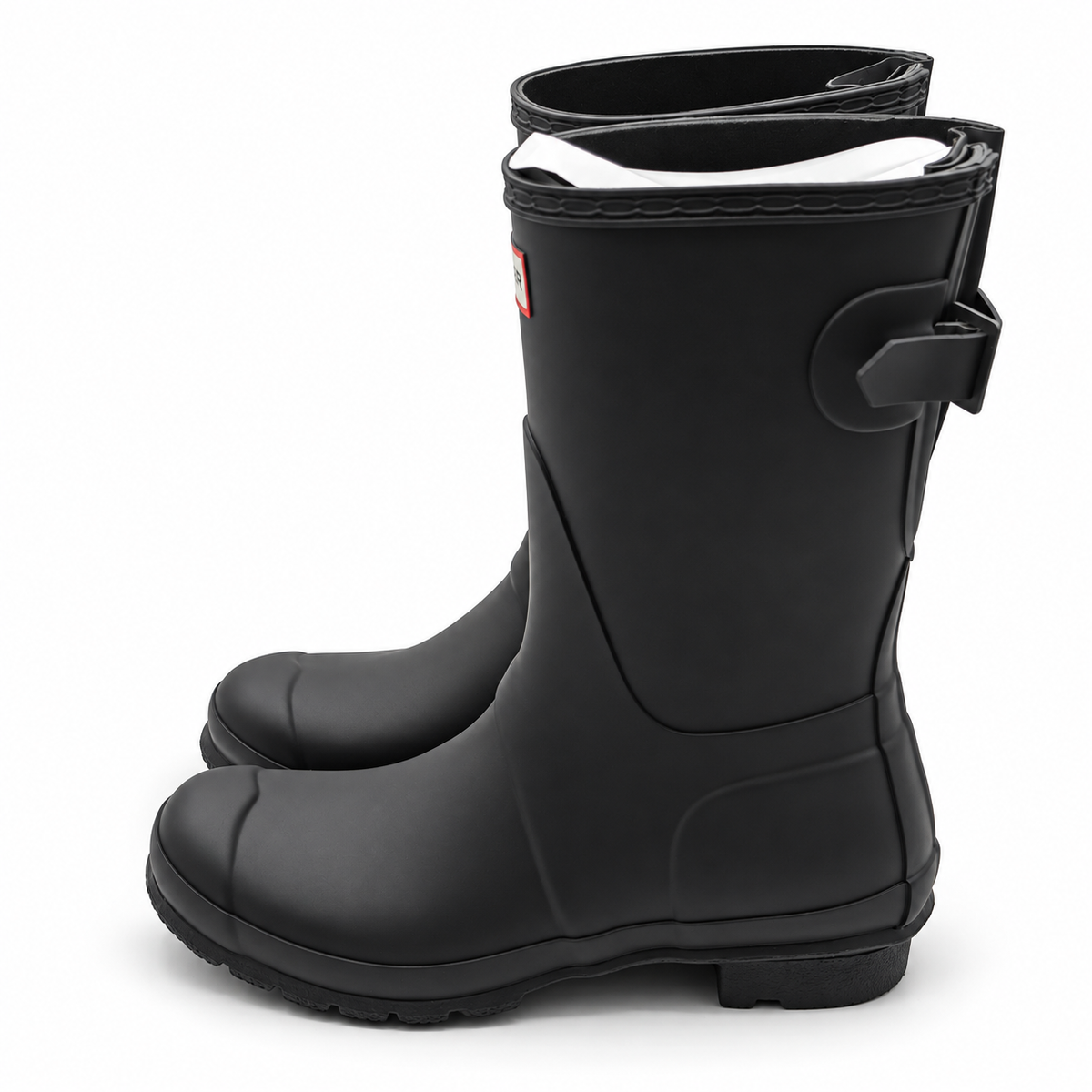 Hunter Original Back Adjustable Short Rain Boots Womens 7 Black Waterproof Matte
