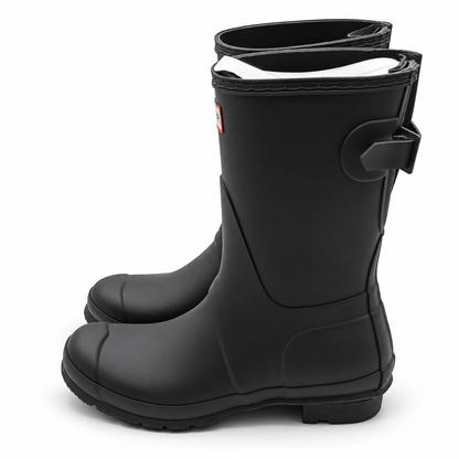 Hunter Original Back Adjustable Short Rain Boots Womens 7 Black Waterproof Matte